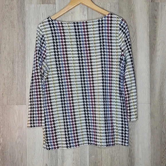 🛍Talbots Colorful Houndstooth Plaid Pattern 3/4 Sleeve Blouse Womens Medium - Picture 2 of 6